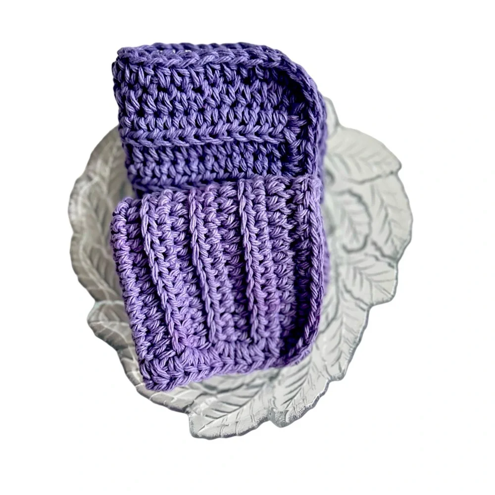 HAND CRAFTED Crochet Colorful Purple 100% Cotton AllPurpose Dish or Wash Cloths